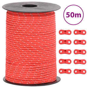 vidaXL T&auml;ltlina med reflekterande remsor och f&auml;sten 50 m 3 mm