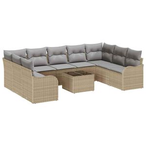 vidaXL Tr&auml;dg&aring;rdsoffset med kudde 10 pcs beige och ljusgr&aring; Poly rattan