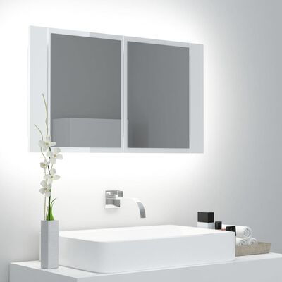 vidaXL Spegelskåp för badrum LED vit högglans 80x12x45 cm akryl