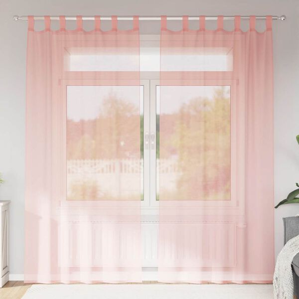 vidaXL Voile gardiner med &ouml;glor 2 st rosa 140x225 cm