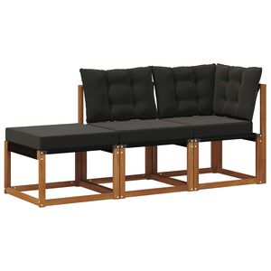 vidaXL Modulsoffa utomhus med kudde 3 Stycke Naturlig och svart