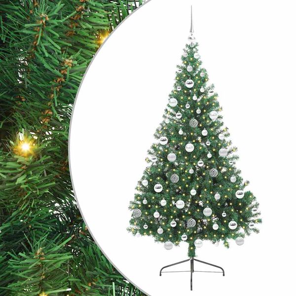 vidaXL Konstgjord F&ouml;rbelyst Julgran med 300 LED-lampor Gr&ouml;n 180 cm PVC