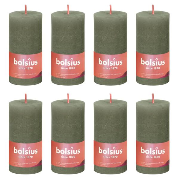 Bolsius Rustika blockljus 8-pack 100x50 mm olivgr&ouml;n
