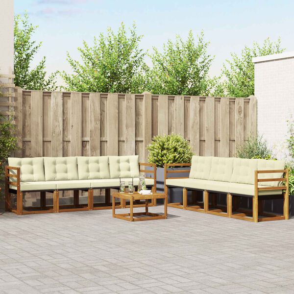 vidaXL Utomhussoffset med kudde 9 pcs Naturlig och Gr&auml;dde