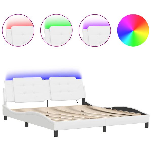 vidaXL Bed Frame with LED without Mattress "Zadar" White 180x200 cm