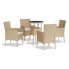 vidaXL Caf&eacute;set f&ouml;r tr&auml;dg&aring;rden 5 delar med dynor beige konstrotting