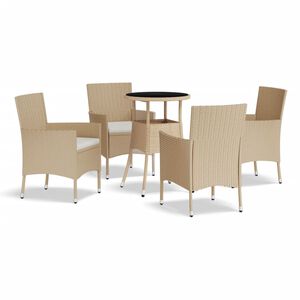 vidaXL Caf&eacute;set f&ouml;r tr&auml;dg&aring;rden 5 delar med dynor beige konstrotting