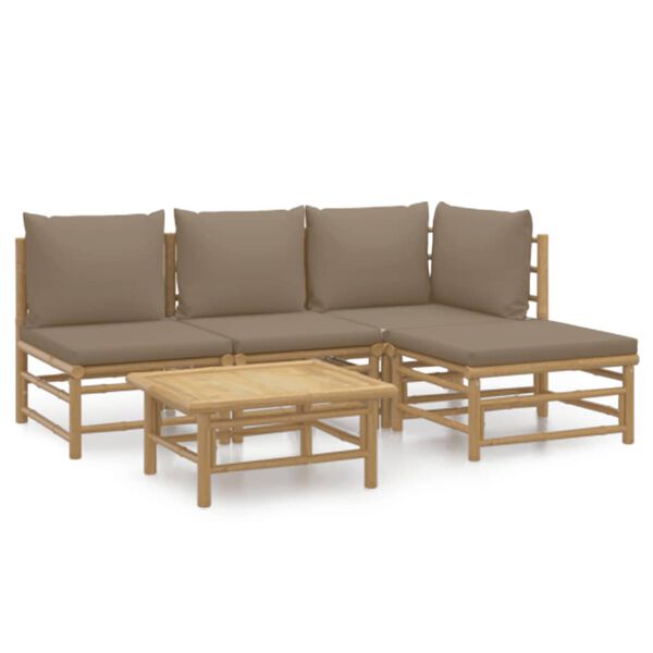 vidaXL Loungegrupp 5 delar taupe dynor bambu