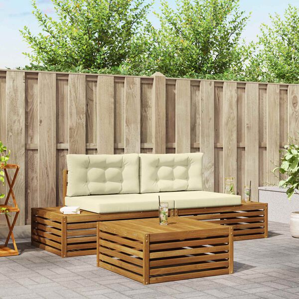 vidaXL Utomhussoffset med kudde 3 Stycke Naturlig och Gr&auml;dde