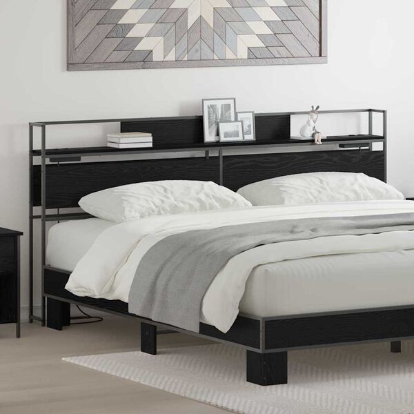 vidaXL F&ouml;rvaringshuvudgavel med hylla Svart ek 200 cm Konstruerat tr&auml;