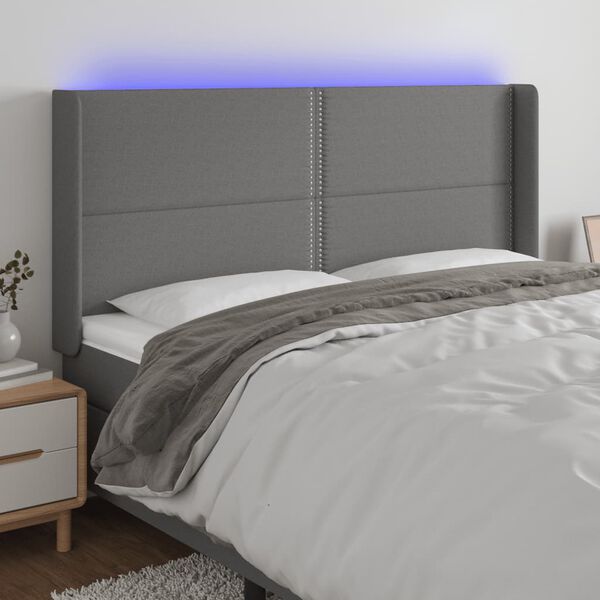 vidaXL S&auml;nggavel LED m&ouml;rkgr&aring; 203x16x118/128 cm tyg