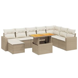 vidaXL Soffgrupp f&ouml;r tr&auml;dg&aring;rden med dynor 9 delar beige konstrotting