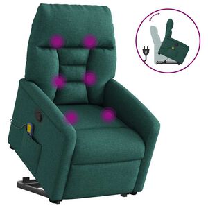 vidaXL Massagef&aring;t&ouml;lj med uppresningshj&auml;lp m&ouml;rkgr&ouml;n tyg