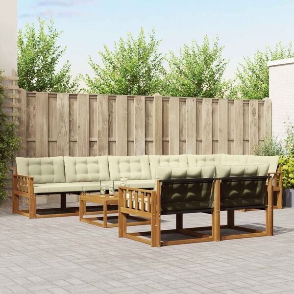 vidaXL Utomhussoffset med kudde 9 pcs Naturlig och Gr&auml;dde