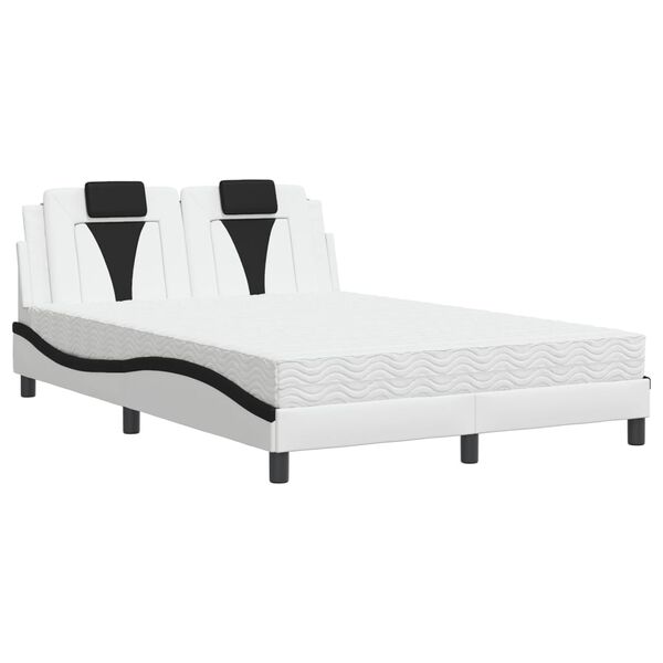 vidaXL Bed "Viana" with Mattress White and Black 140x190 cm Faux Leather