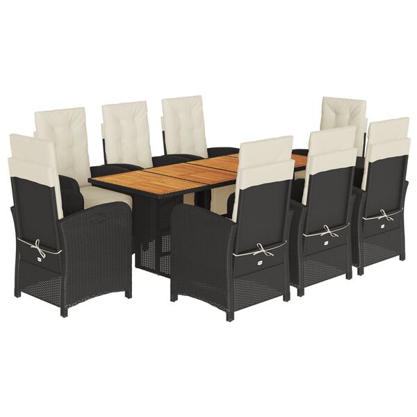 vidaXL Matgrupp f&ouml;r tr&auml;dg&aring;rden med dynor 9 delar svart konstrottning