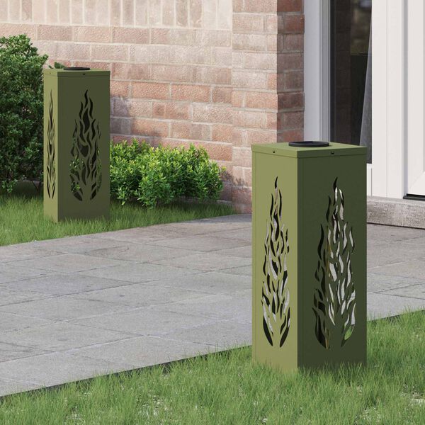 vidaXL Solar LED Stig Ljus 2 pcs Olivgr&ouml;n Kallvalsat st&aring;l