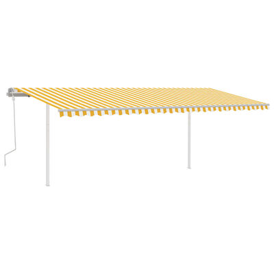 vidaXL Markis med stolpar manuellt infällbar 6x3 m gul och vit