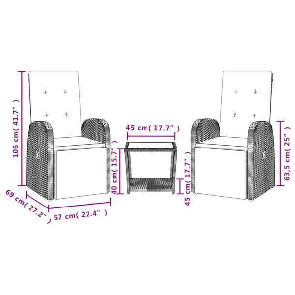 vidaXL Matgrupp f&ouml;r tr&auml;dg&aring;rden med dynor 3 delar konstrottning gr&aring;