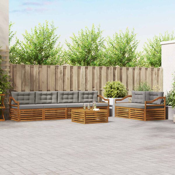 vidaXL Utomhussoffset med kudde 7 pcs Naturlig och Ljus Gr&aring;