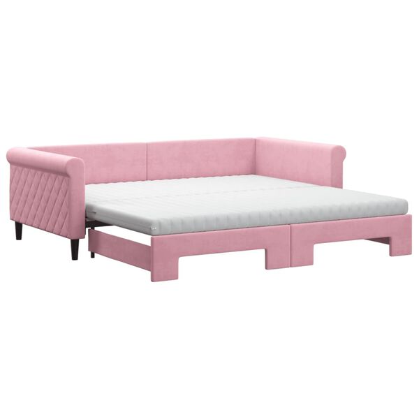 vidaXL Dagb&auml;dd utdragbar och madrasser rosa 100x200 cm sammet