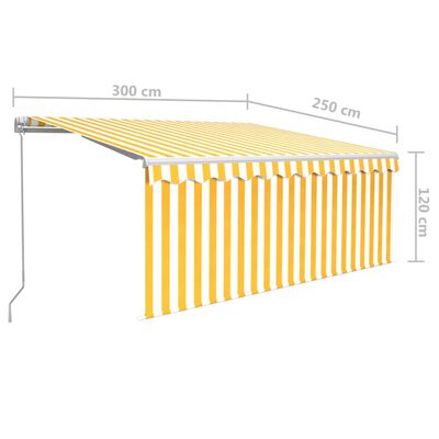 vidaXL Manuell markis med rullgardin 3x2,5 m gul och vit