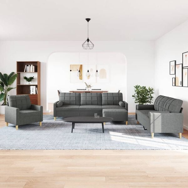 vidaXL Soffgrupp med pall&kuddar 4 delar m&ouml;rkgr&aring; tyg