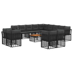 vidaXL Utomhussoffset 14 pcs Svart och M&ouml;rkgr&aring; Polyester