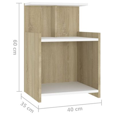vidaXL Sängbord vit och sonoma-ek 40x35x60 cm konstruerat trä