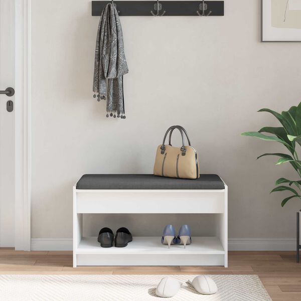 vidaXL Hallb&auml;nk med kudde Vit 83 x 38 x 45 cm Konstruerat Tr&auml; och Tyg