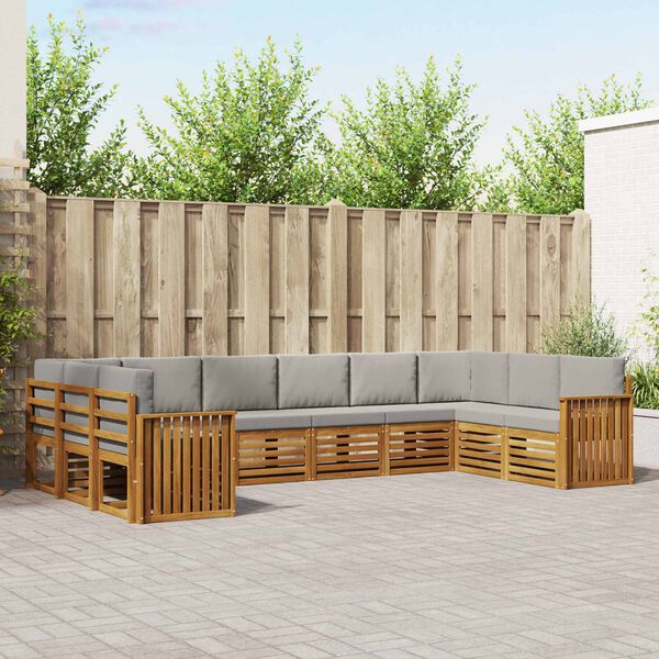 vidaXL Sektionsoffgrupp 10 pcs Naturlig och Ljus Gr&aring; Massivt Akaciatr&auml;