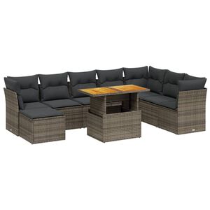 vidaXL Loungegrupp f&ouml;r tr&auml;dg&aring;rden m dynor 9 delar gr&aring; konstrotting