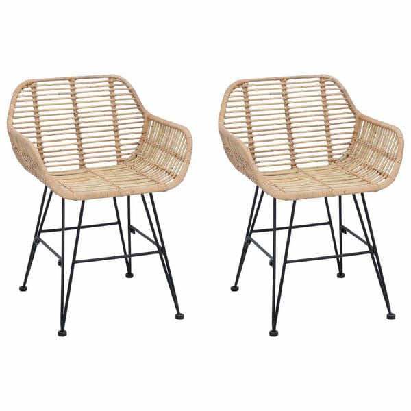 vidaXL Matstol 2 pcs Naturfärg 55 x 50 x 74 cm Rattan och Järn