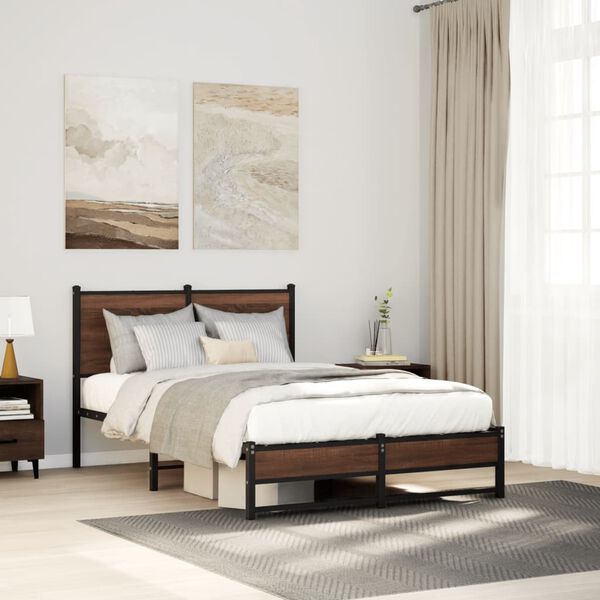 vidaXL S&auml;ngram utan madrass metall brun ek 120x190 cm