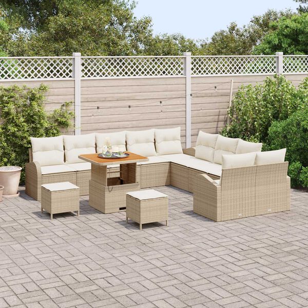 vidaXL Tr&auml;dg&aring;rdsoffset med kudde 13 pcs Beige Poly rattan