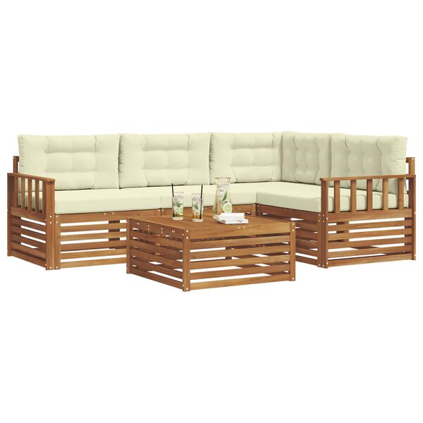 vidaXL Utomhussoffset med kudde 5 pcs Naturlig och Gr&auml;dde