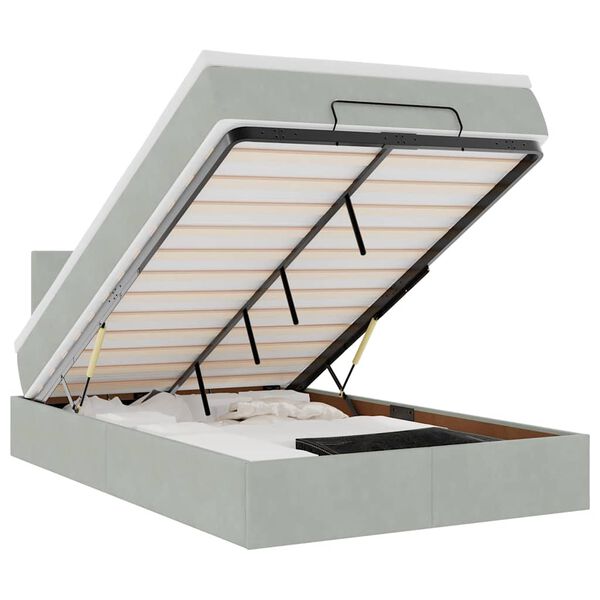 vidaXL Ottomansk s&auml;ng med madrass&LED-lampor ljusgr&aring; 120x190cm sammet