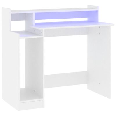 vidaXL Skrivbord med LED vit 97x45x90 cm konstruerat trä