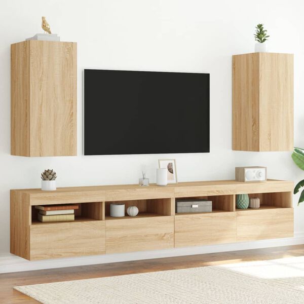 vidaXL V&auml;ggmonterad tv-b&auml;nk LED 2 st sonoma-ek 30,5x35x70 cm