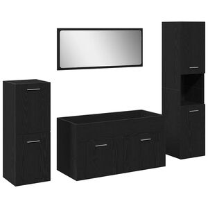 vidaXL Badrumsm&ouml;belset V&auml;ggmonterad 4 pcs Svart Ek Konstruerat tr&auml;