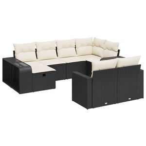 vidaXL Loungegrupp 10 delar med svarta dynor konstrotting