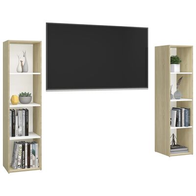 vidaXL TV-skåp 2 st vit och sonoma-ek 142,5x35x36,5 cm konstruerat trä