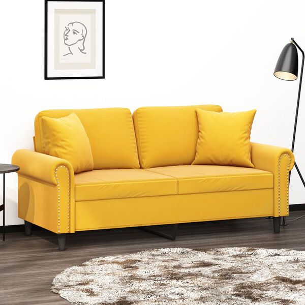 vidaXL 2-sitssoffa med kuddar och dynor ljusgul 140 cm sammet
