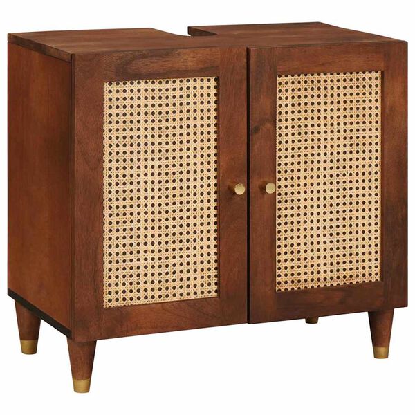 vidaXL Badrumssk&aring;p med hylla 2 pcs Svart och Guld Massivt mangotr&auml;