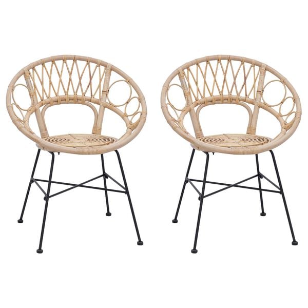 vidaXL Matstol 2 pcs Naturfärg 65 x 55,5 x 81 cm Rattan och Järn