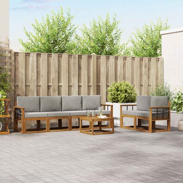 vidaXL Utomhussoffset 7 pcs Naturlig och Ljus Gr&aring; Massivt Akaciatr&auml;