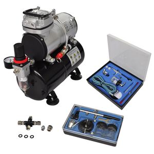 vidaXL Kompressor f&ouml;r airbrush inkl. 2 sprutpistoler
