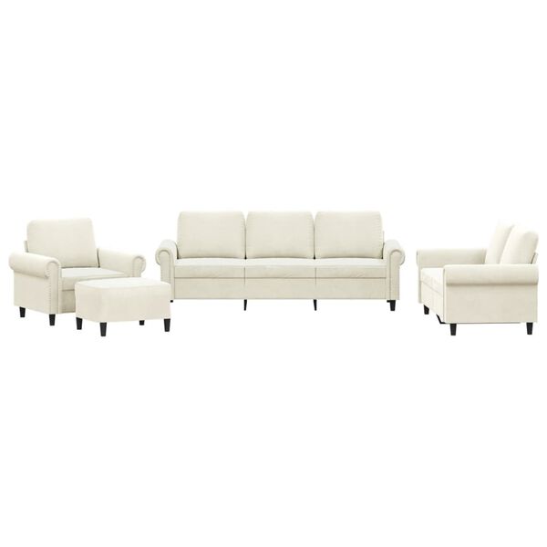 vidaXL Soffgrupp med dynor 4 delar gräddvit sammet