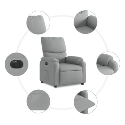 vidaXL Elektrisk reclinerfåtölj ljusgrå tyg