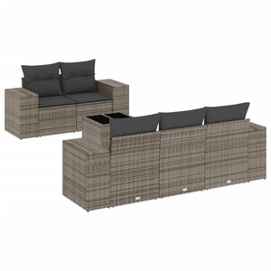 vidaXL Loungegrupp f&ouml;r tr&auml;dg&aring;rden med dynor 6 delar gr&aring; konstrotting